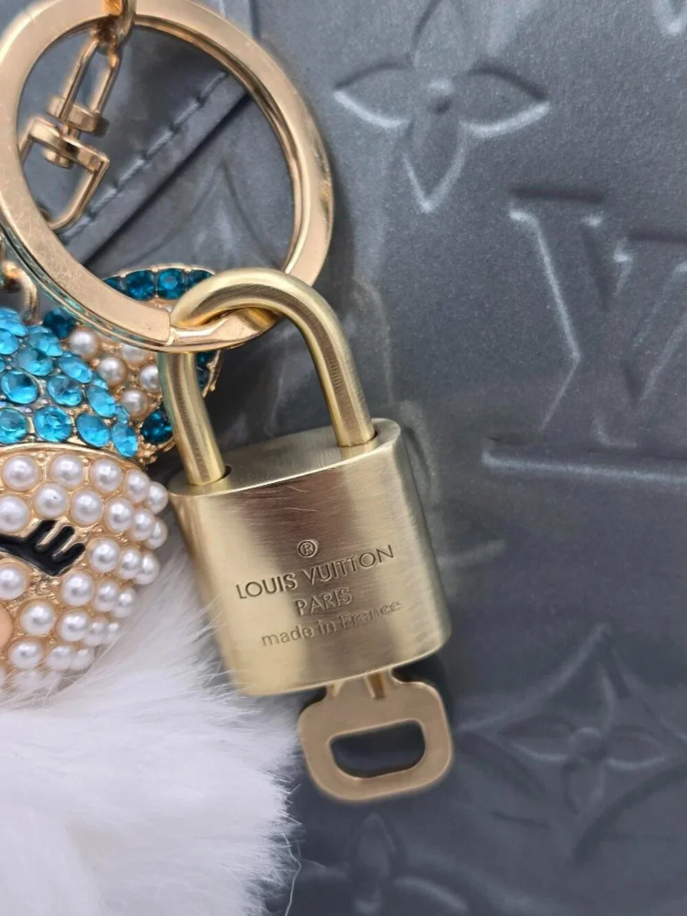 Louis Vuitton Gold Lock 🔒 Authentic LV Key + Unbranded Fox Pom-pom Bag Charm